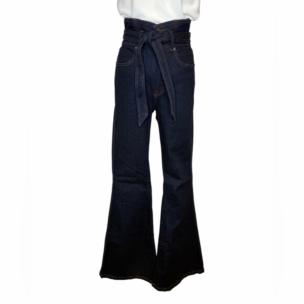 Veronica Beard Sheridan Belted Notched Waist Bell Bottom Jeans